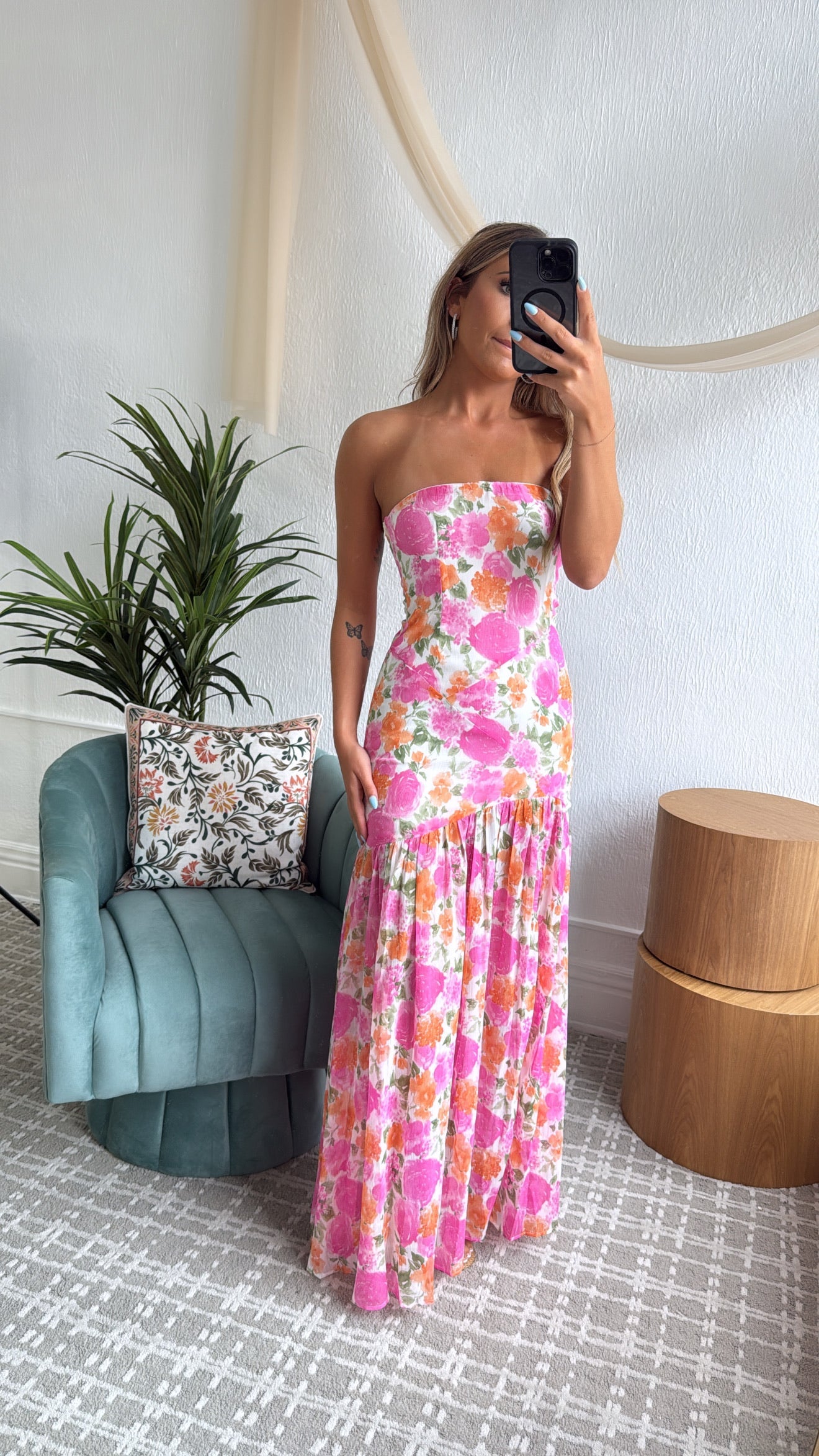 Maelis Midi Dress, Off- White & Pink
