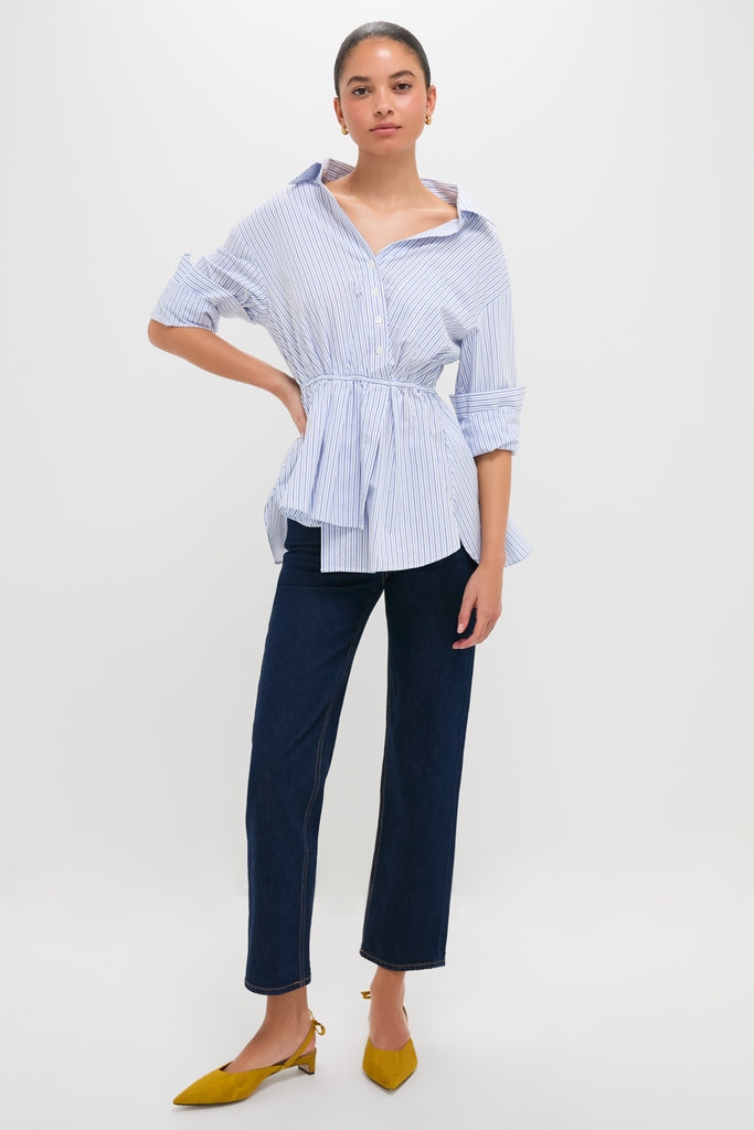 Blue Stripe Falling Off the Shoulder Shirt