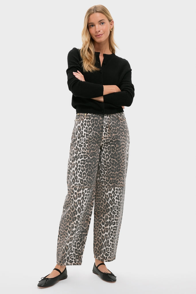 Almond Milk Leopard Print Denim Stary Pant