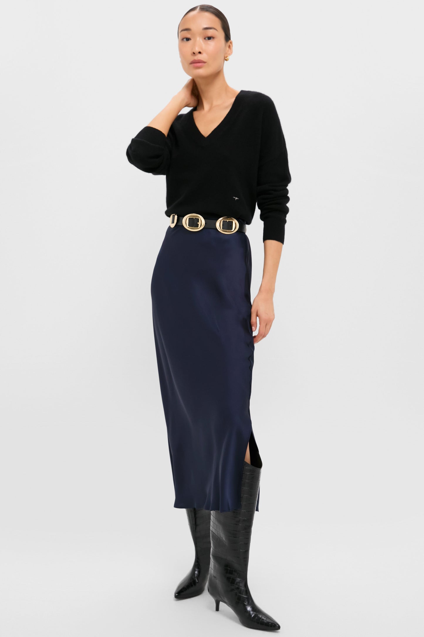 Black Emma Cashmere Boyfriend V-Neck Sweater