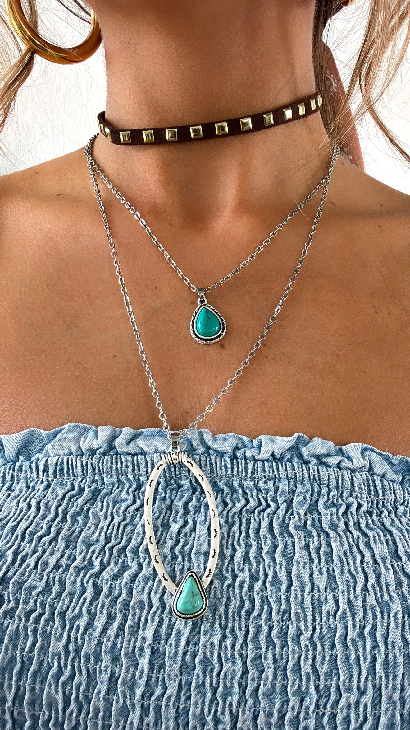 20" Concho Necklace, Turquoise