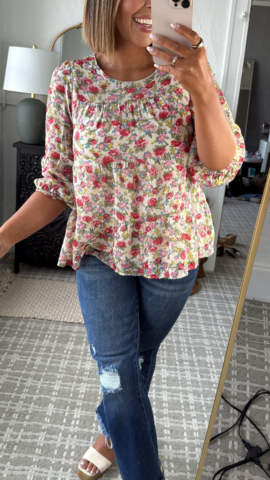 Betsey Floral Top, Ivory