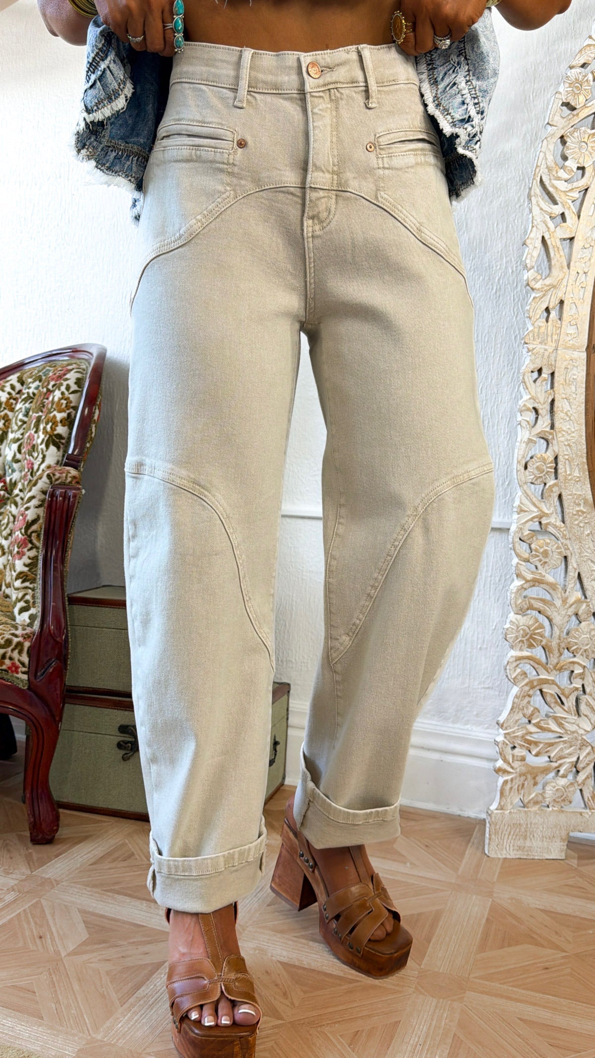 Dustin Barrel Jeans, Lt. Beige