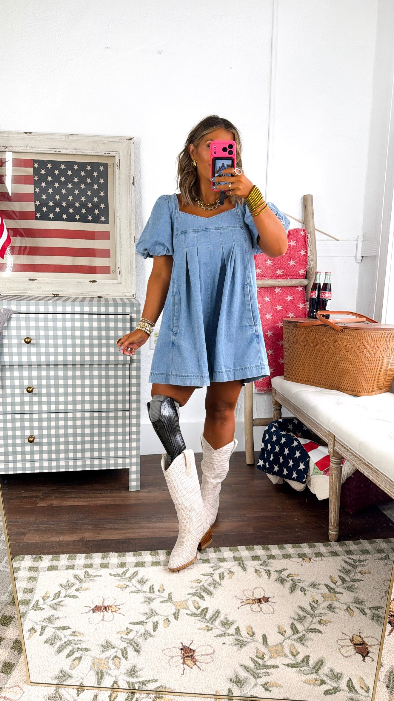 Charleston Charm Denim Romper, Medium Denim