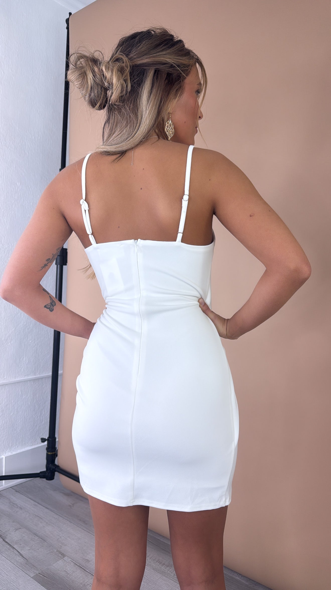 Pleated Bodycon Mini Dress, White