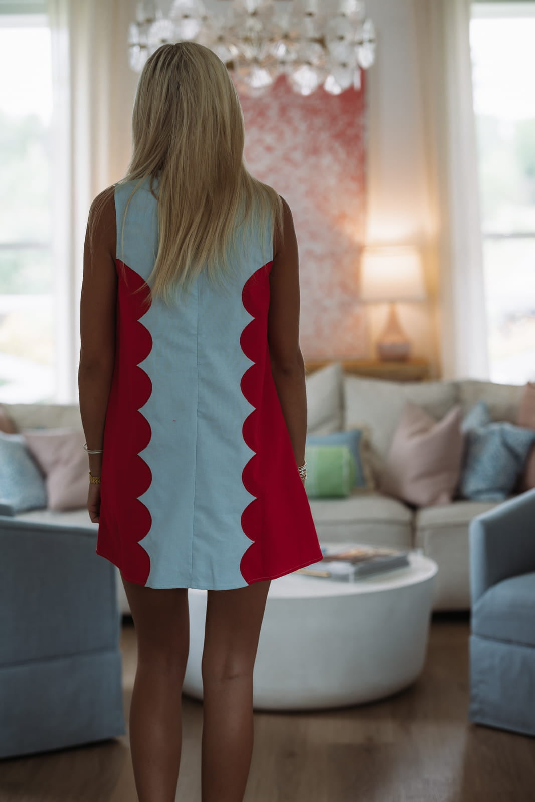 Groove Theory Mini Dress - Light Blue and Red
