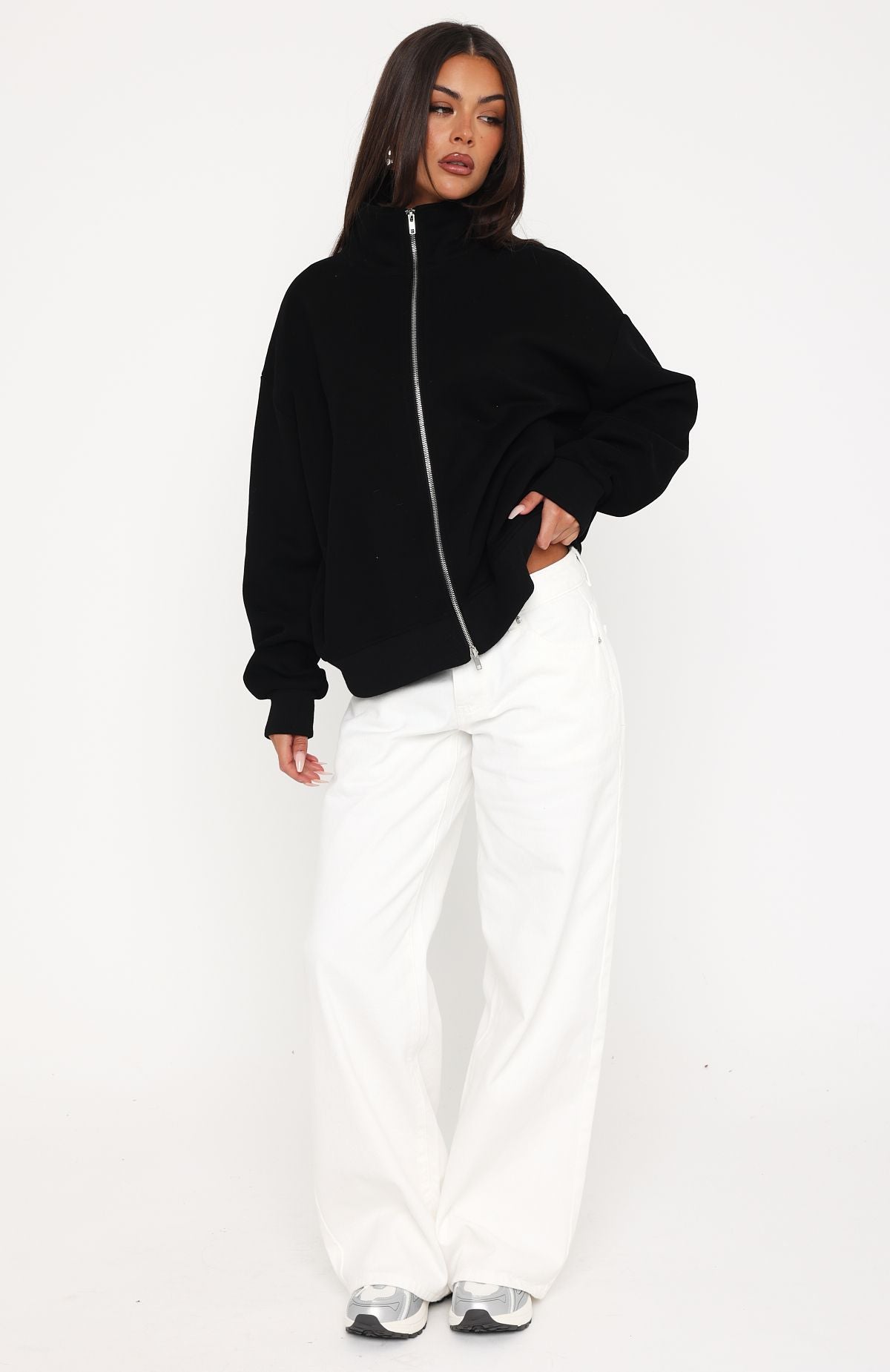 Such A Dream Oversized Zip Front Funnel Neck Jacket Black