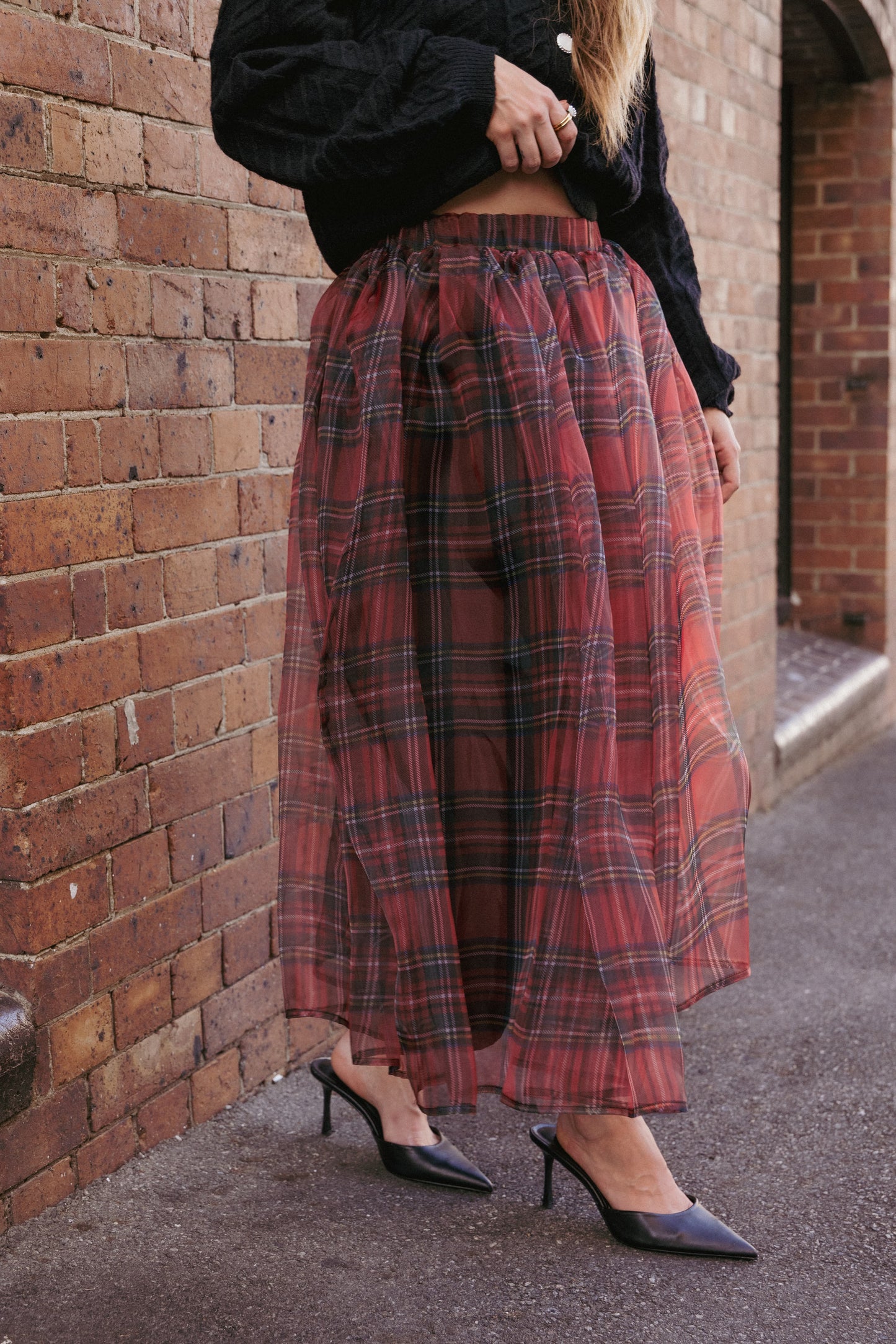 Bonita Midi Skirt - Red Plaid
