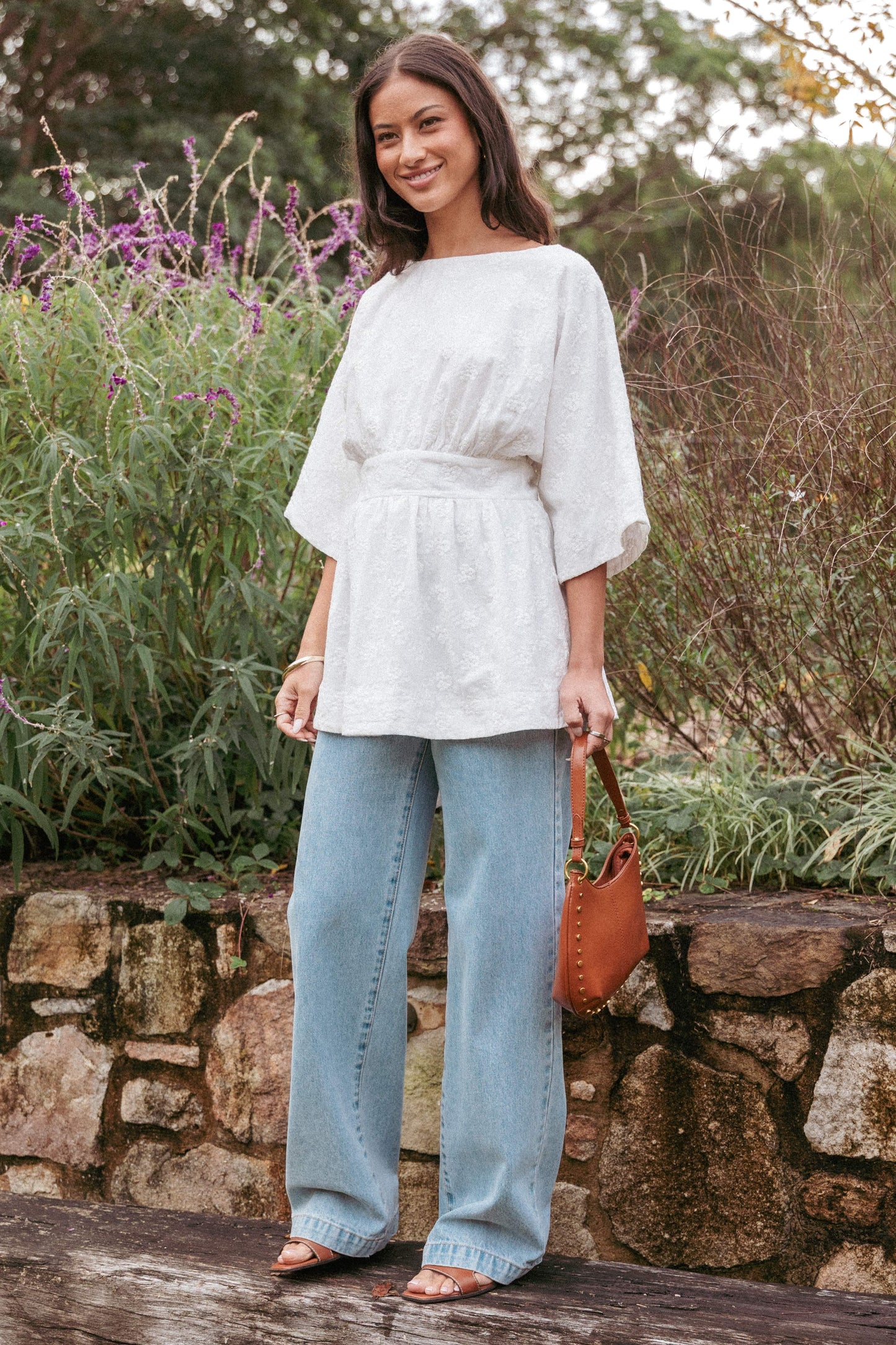 Camila Open Back Top - White Embroidery