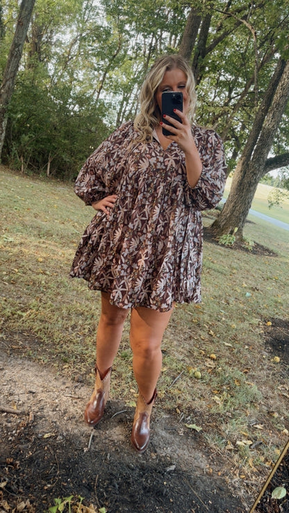 New & Now Floral Long Sleeve Mini Dress, Plum