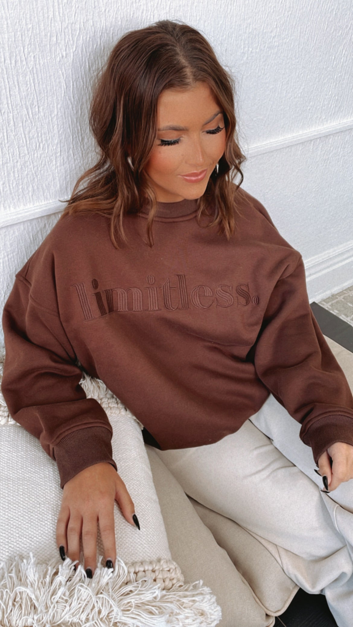 Limitless Embroidered Sweatshirt, Brown