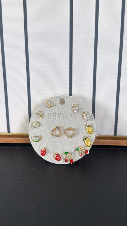 Fruity Mix Earring Pack, Red/Gold