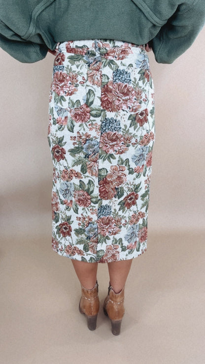 ECB Exclusive: Magnolia Tapestry Midi Skirt