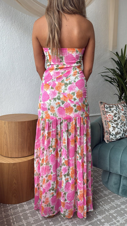 Maelis Midi Dress, Off- White & Pink