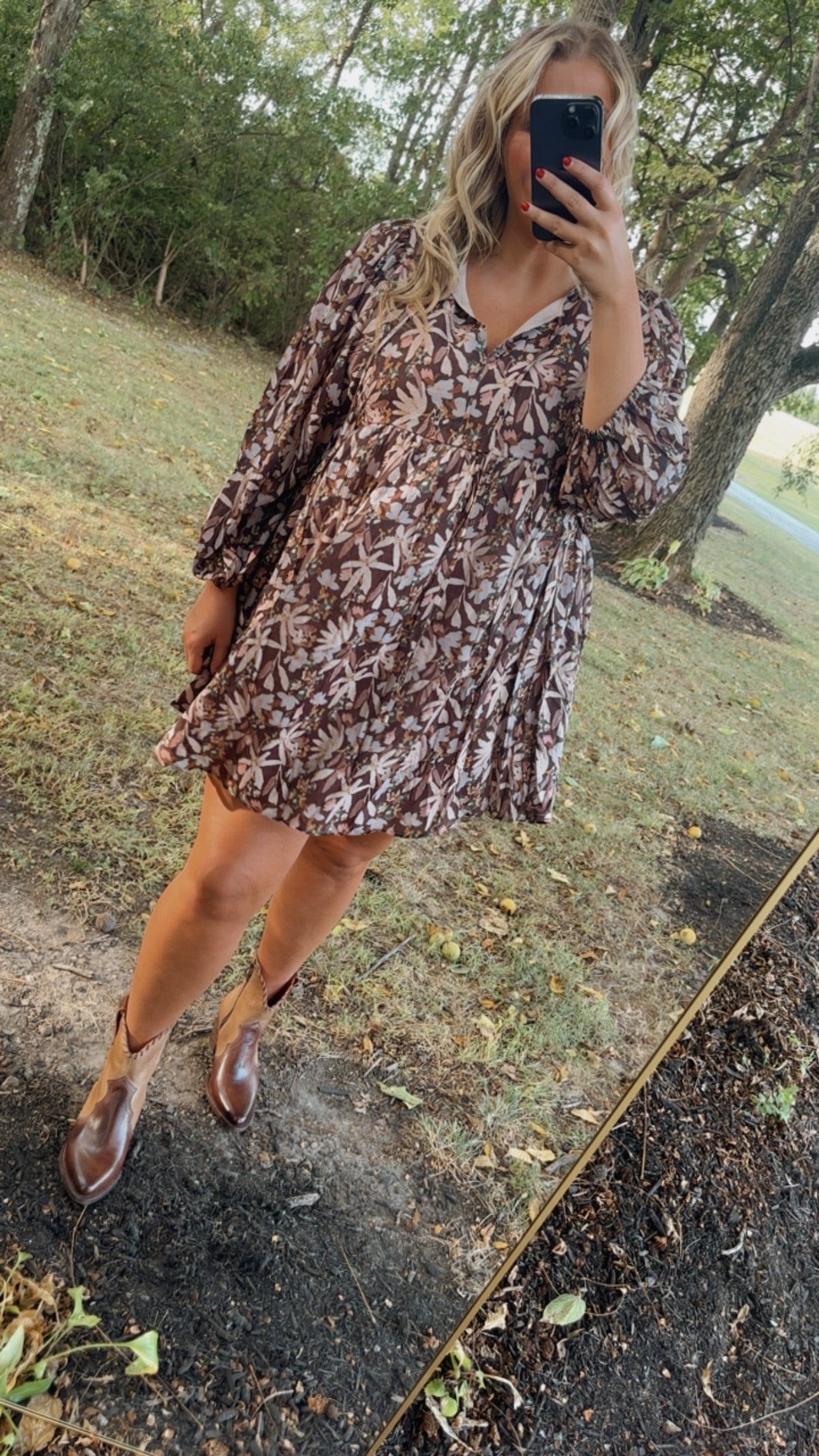 New & Now Floral Long Sleeve Mini Dress, Plum