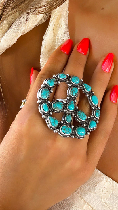 Peace Sign Ring, Blue Turquoise