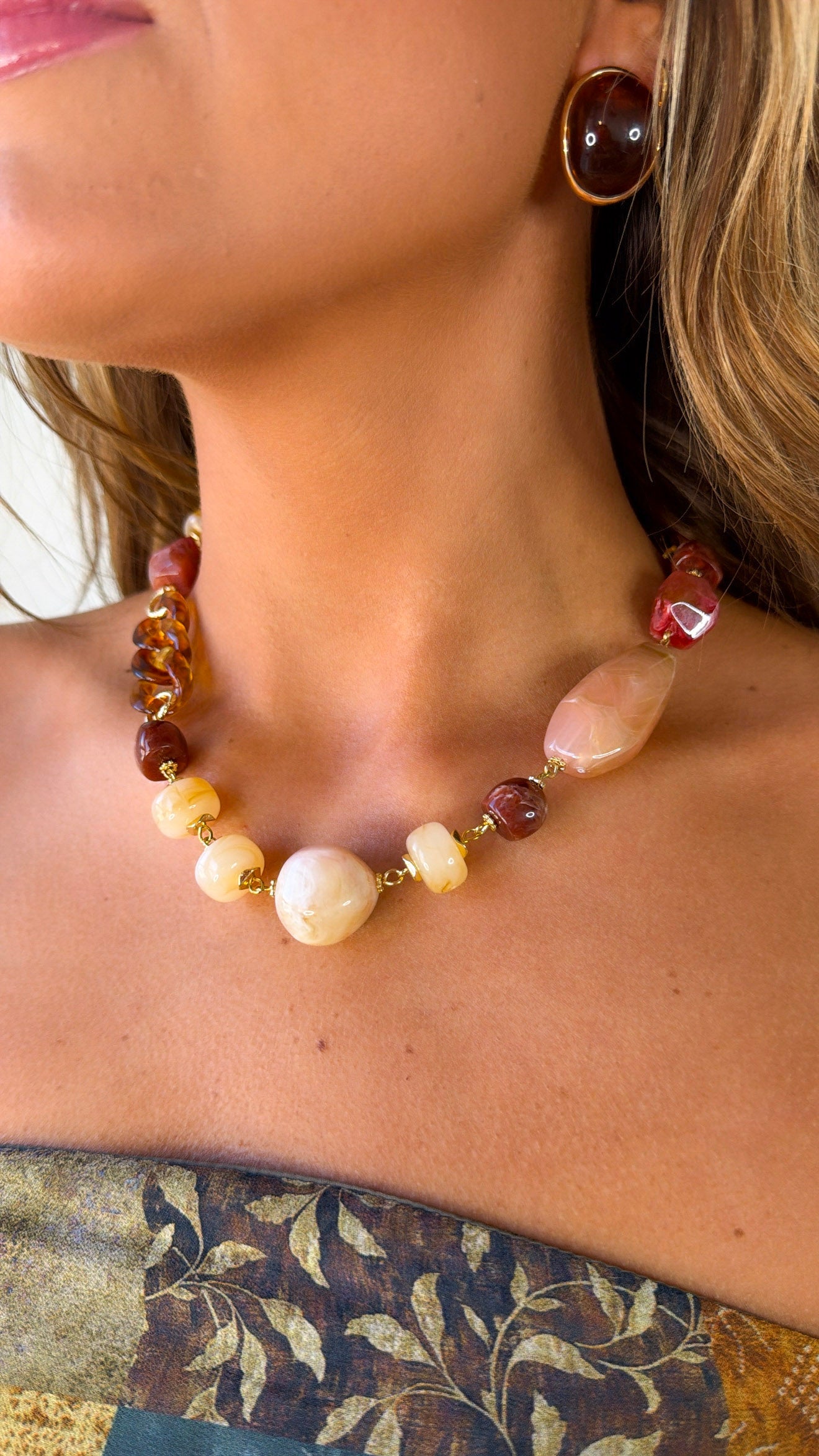 Multi Gemstone Necklace, Brown