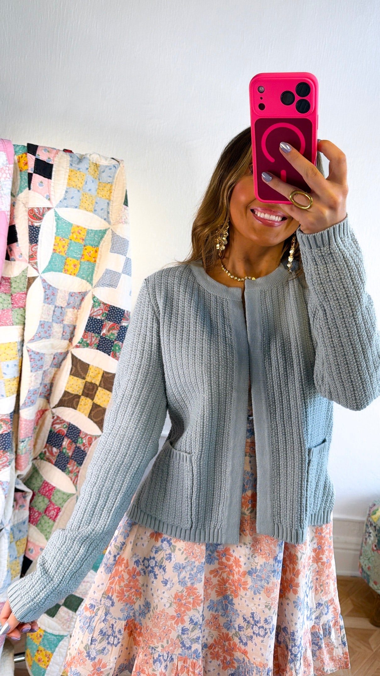 Hensley Chunky Knit Cardigan, Seafoam