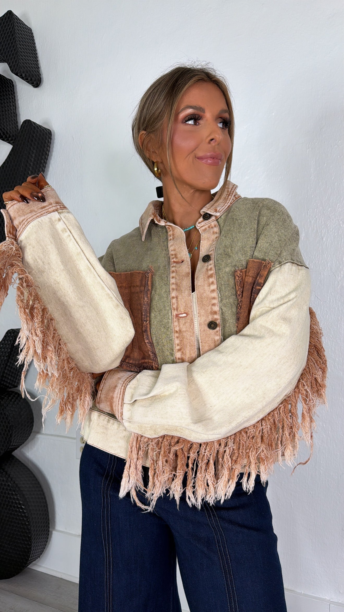 Margot Washed Colorblock Distressed Jacket