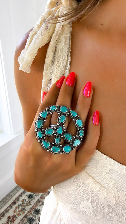Peace Sign Ring, Blue Turquoise