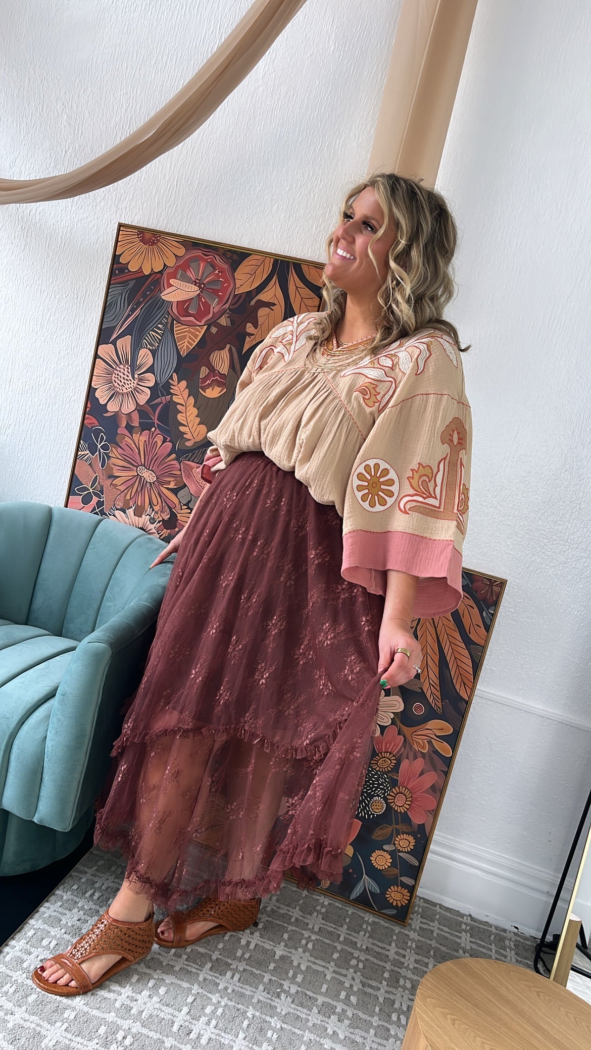 Delicate Dreams Embellished Lace Skirt, Chestnut