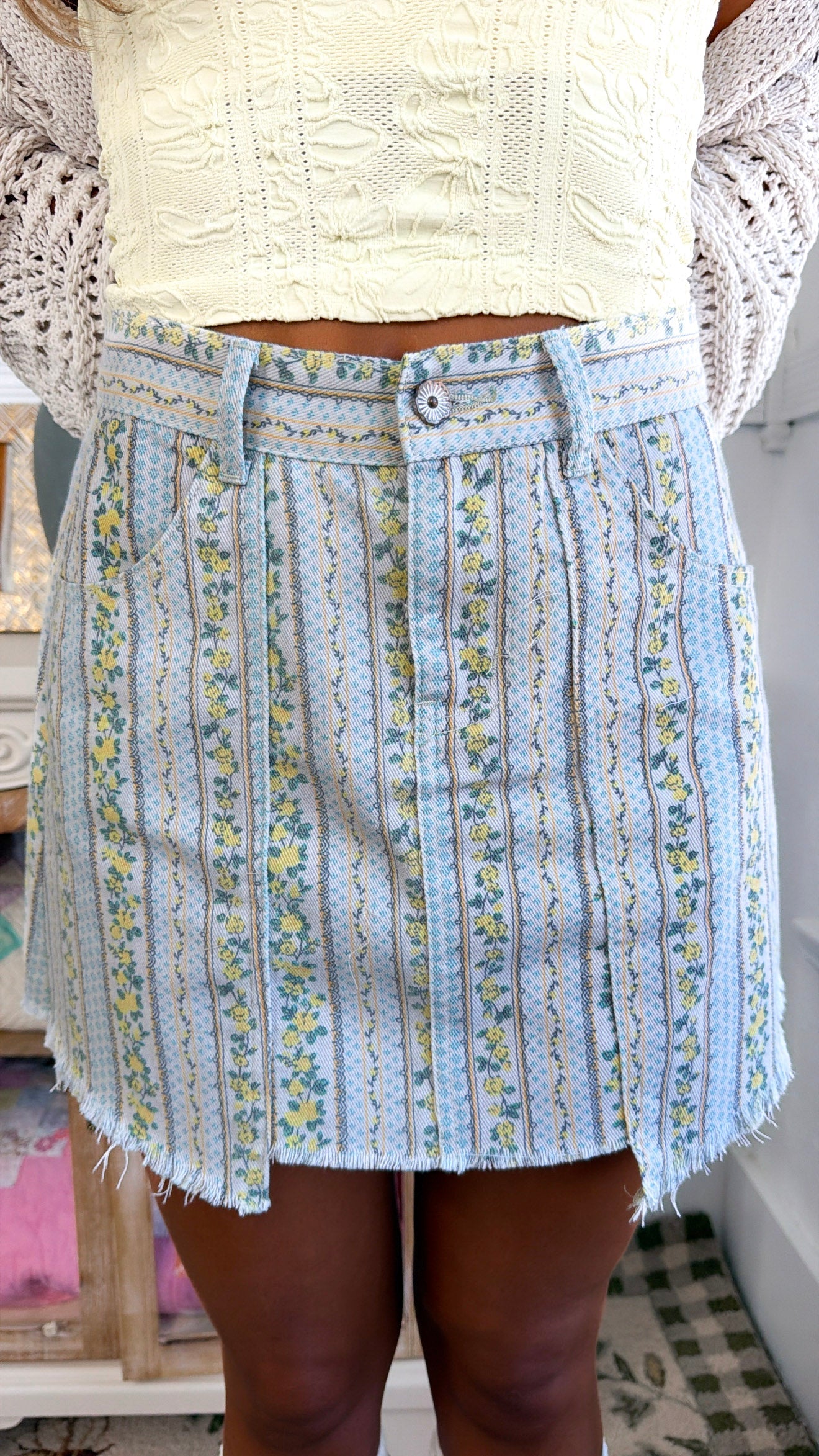 Italian Streets Mini Skirt, Blue/Lemon