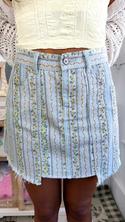 Italian Streets Mini Skirt, Blue/Lemon