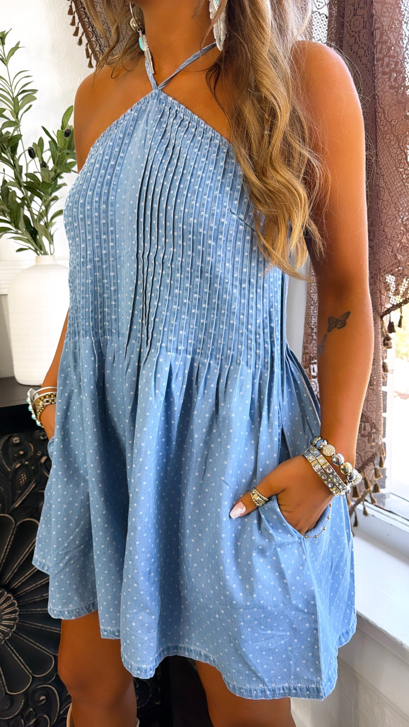 Denim Day Polka Dot Romper, Denim