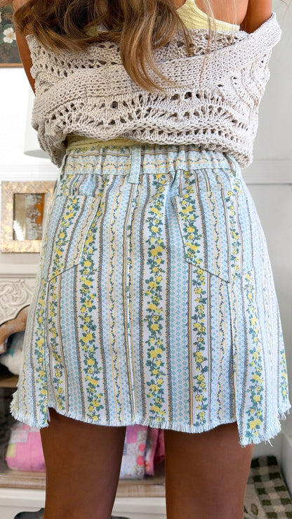 Italian Streets Mini Skirt, Blue/Lemon
