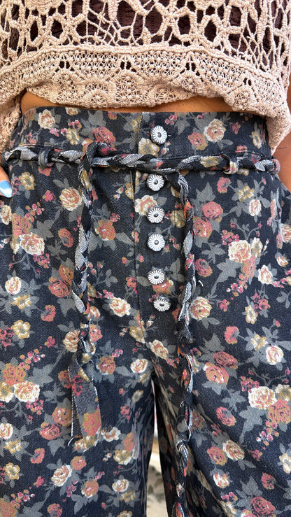 Muted Notes Floral Pants, Black Floral