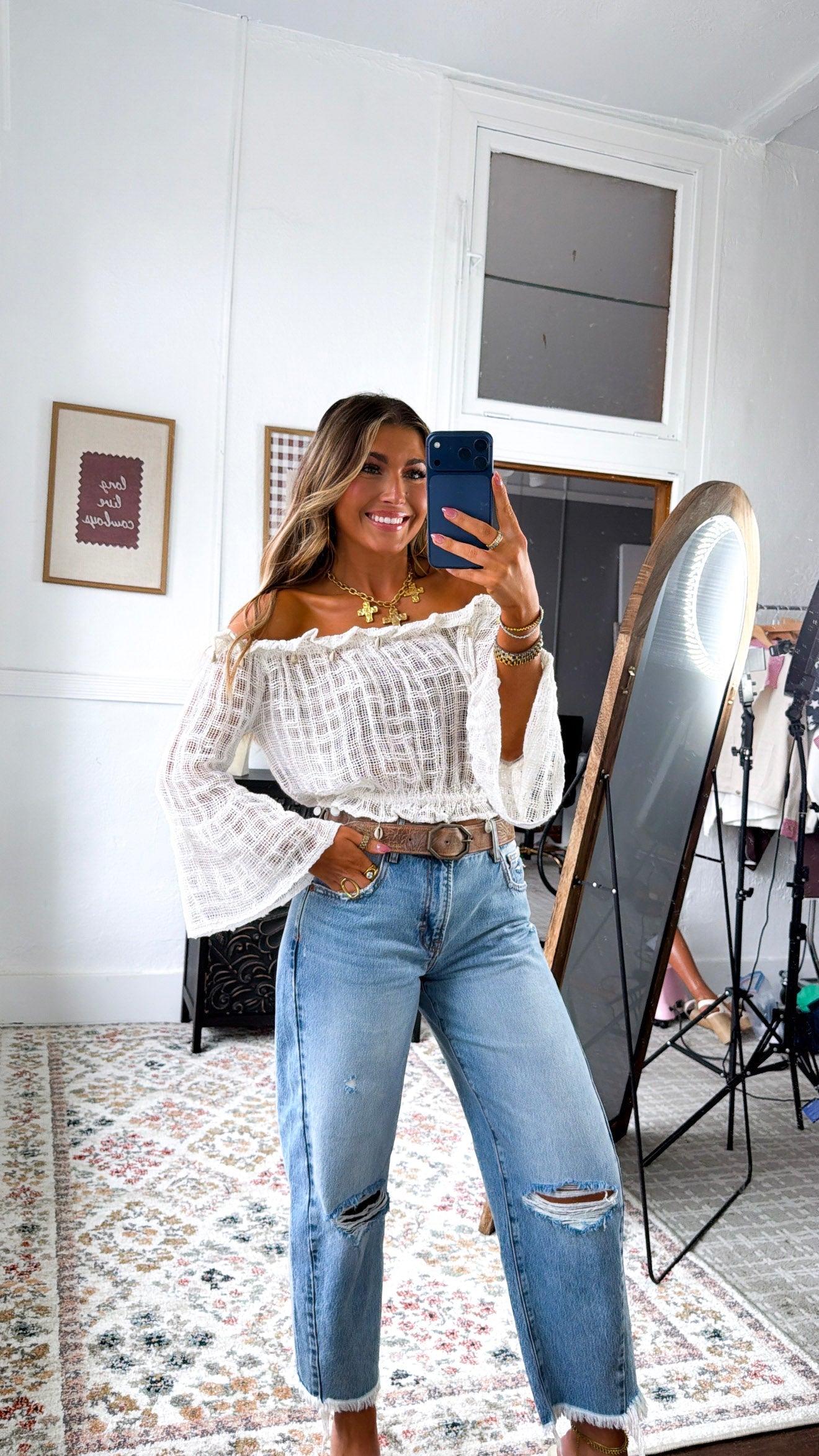 Honey Bay Seashell Off The Shoulder Top, Ivory