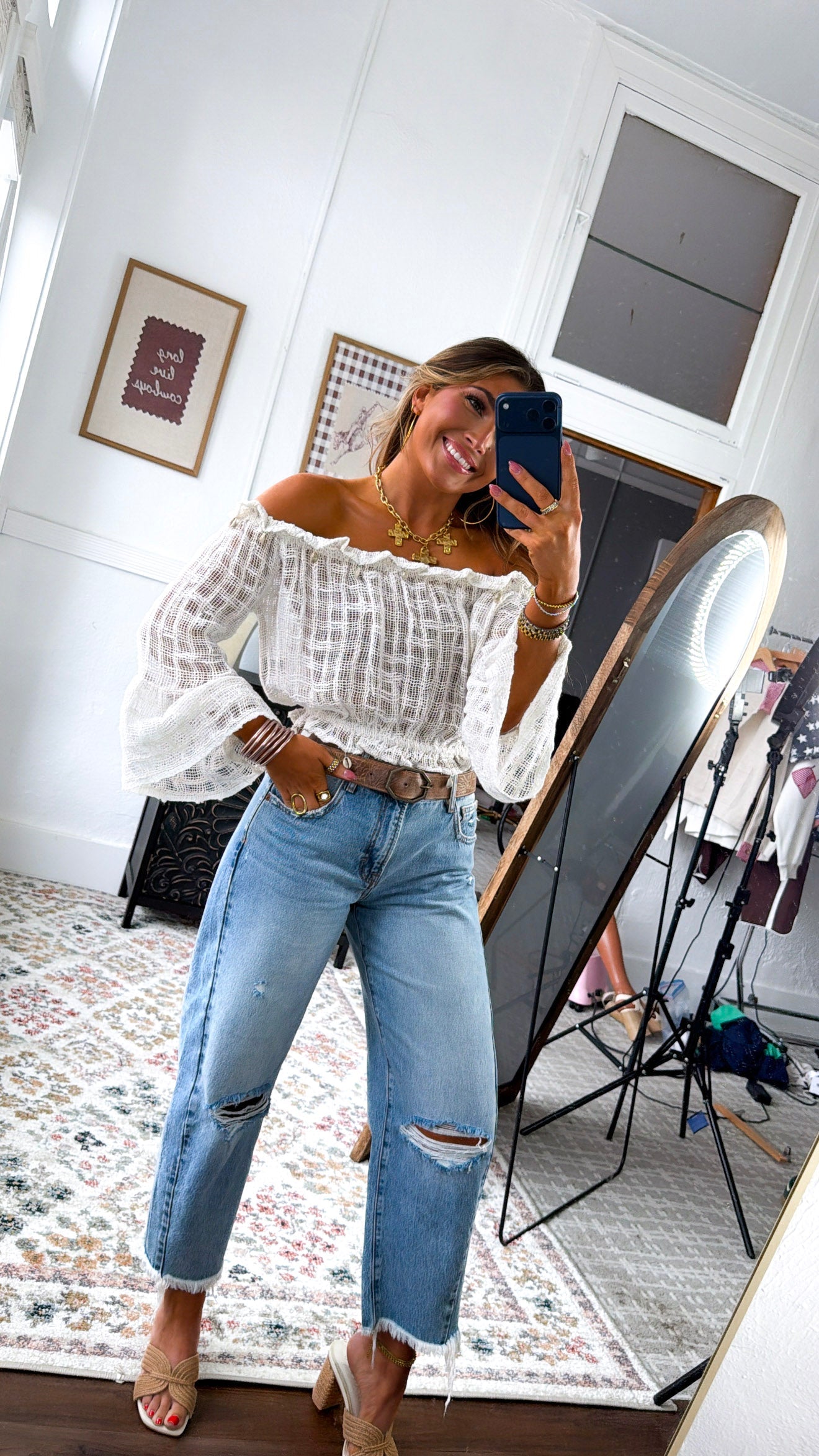 Honey Bay Seashell Off The Shoulder Top, Ivory