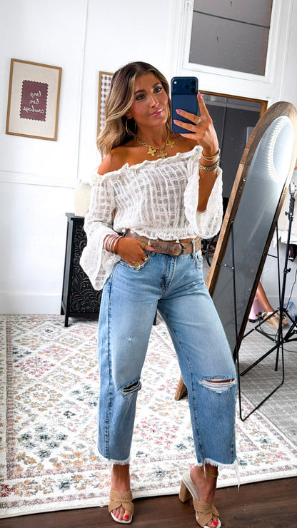 Honey Bay Seashell Off The Shoulder Top, Ivory
