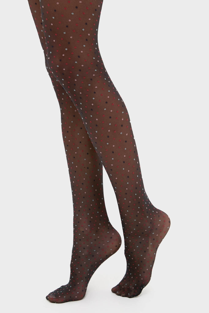Black and Red Multicolored Dot Tights