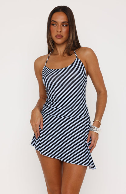Sure Thing Mini Dress Blue/Black Stripe