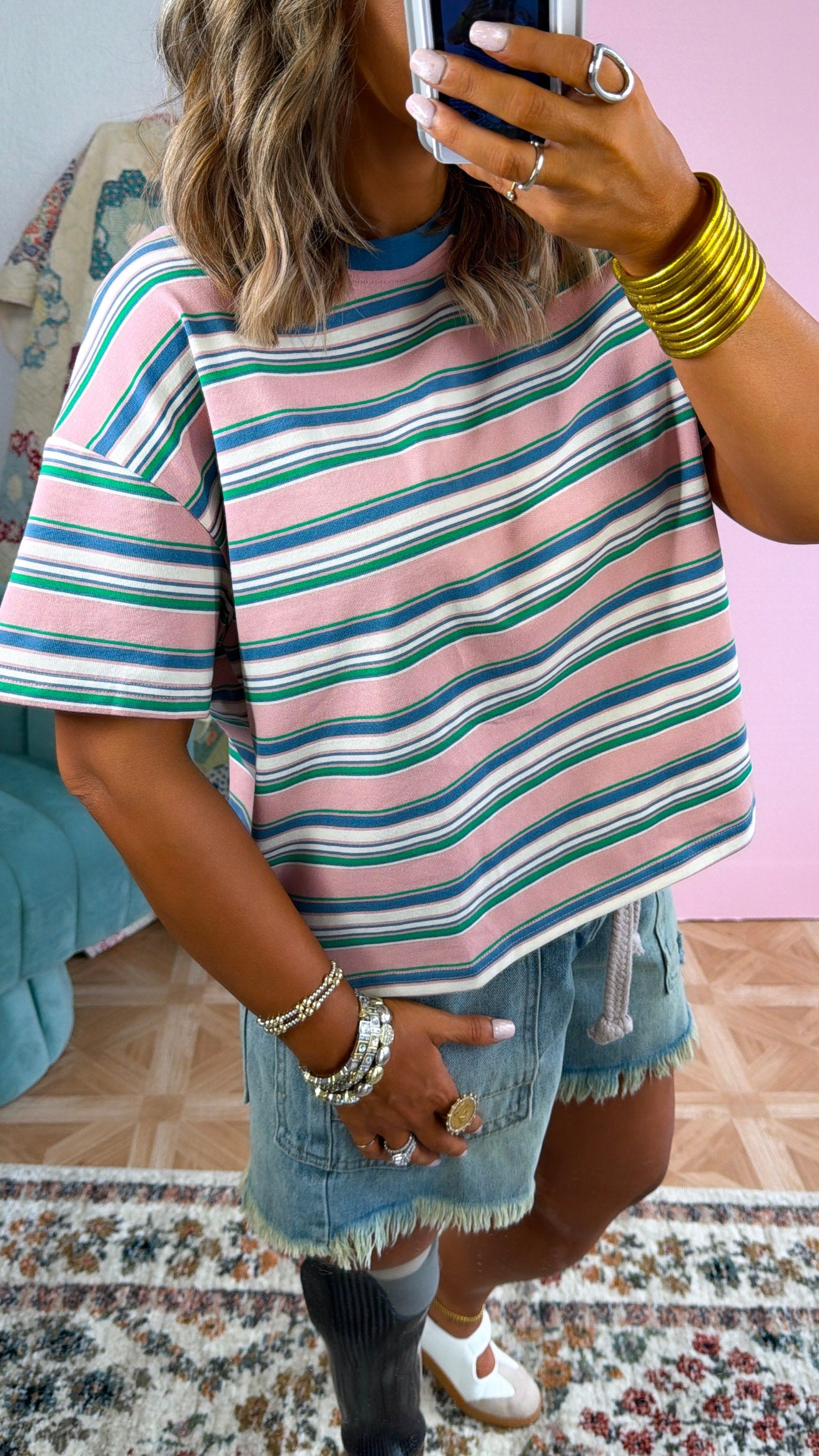 Bexley Stripe T-Shirt, Blush Combo