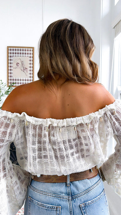 Honey Bay Seashell Off The Shoulder Top, Ivory