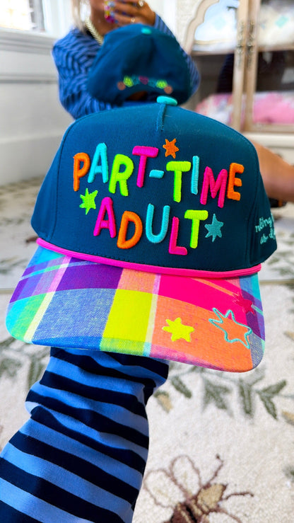 Part-Time Adult Trucker Hat, Blue Plaid
