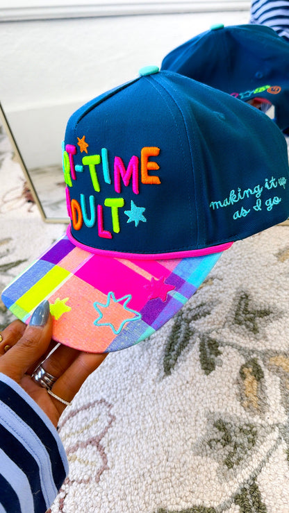 Part-Time Adult Trucker Hat, Blue Plaid