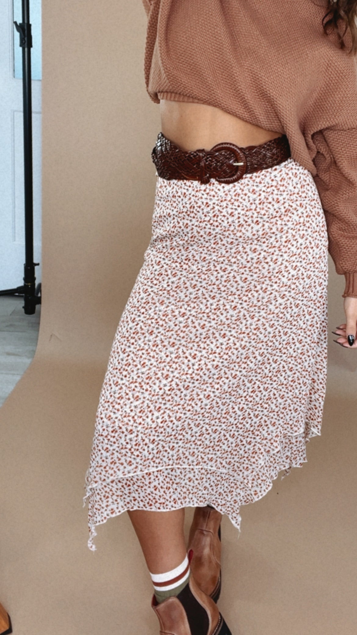 Garden Grace Floral Midi Skirt, Taupe