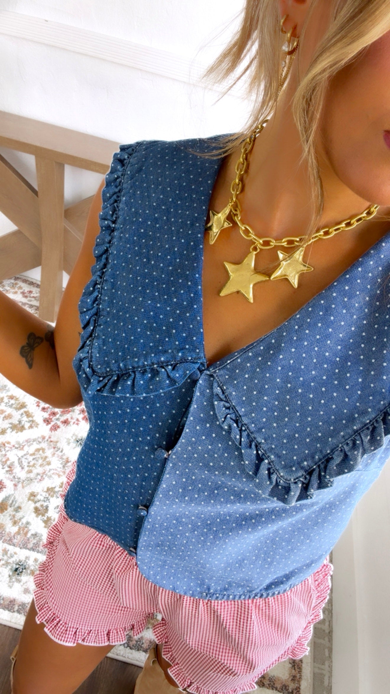 Dotted Dreamer Denim Top, Medium Denim