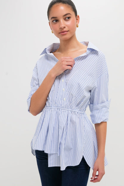 Blue Stripe Falling Off the Shoulder Shirt
