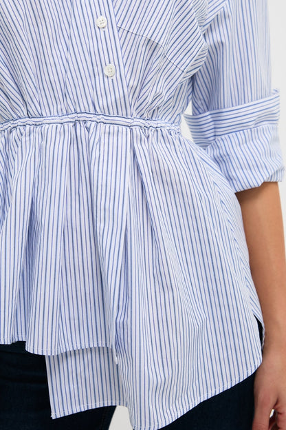 Blue Stripe Falling Off the Shoulder Shirt