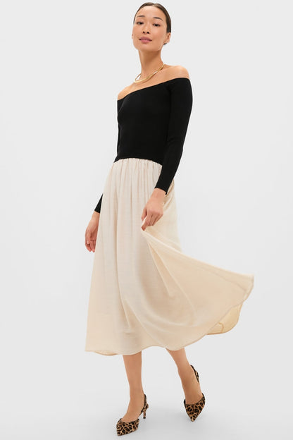Black and Ivory Off Shoulder Maxi Dress
