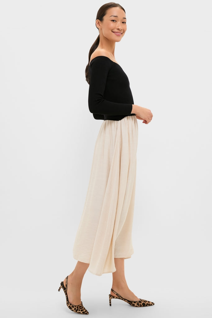 Black and Ivory Off Shoulder Maxi Dress