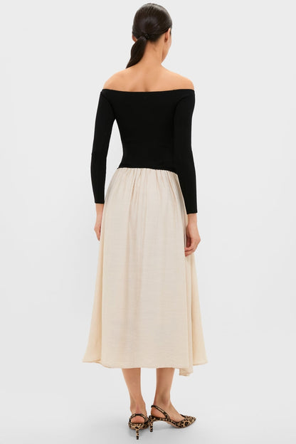 Black and Ivory Off Shoulder Maxi Dress