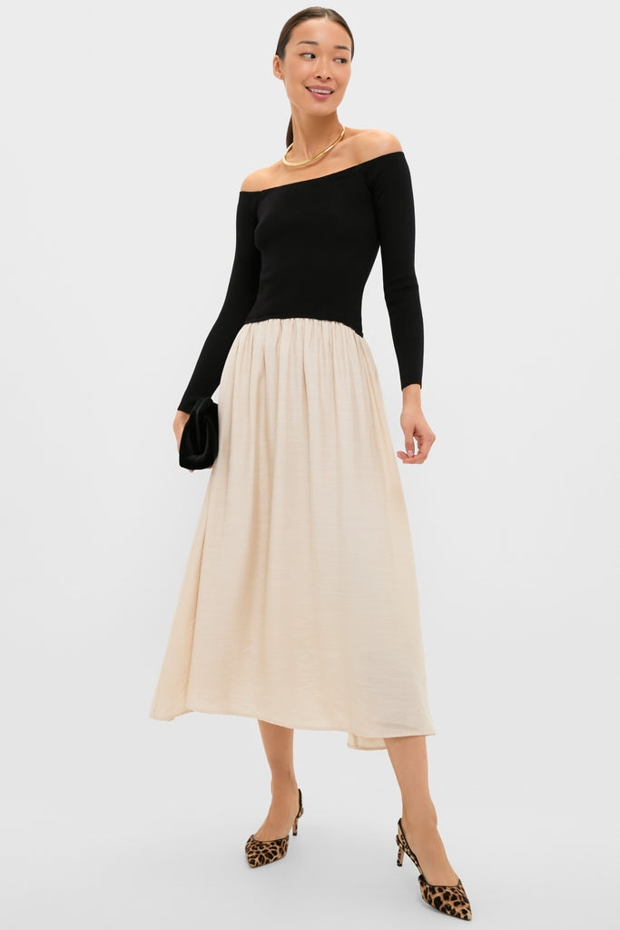 Black and Ivory Off Shoulder Maxi Dress