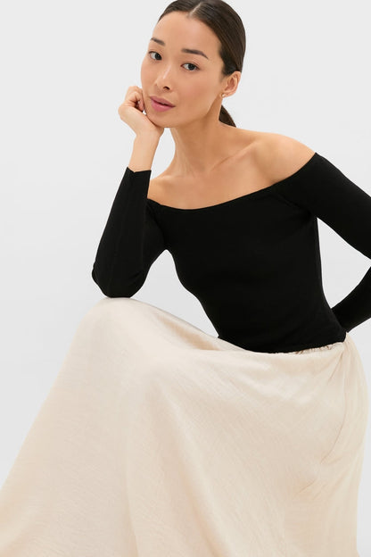 Black and Ivory Off Shoulder Maxi Dress