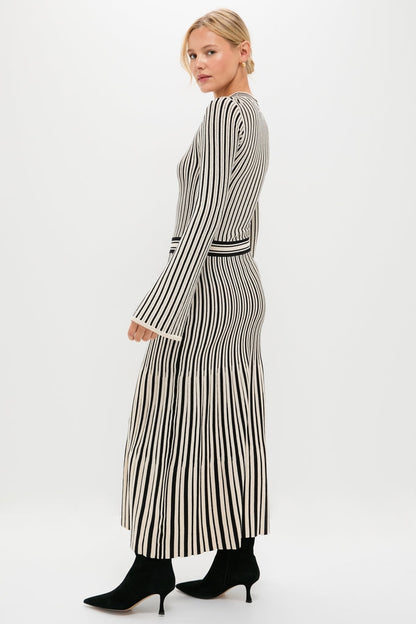 Black and Ivory Striped Maxi Dress