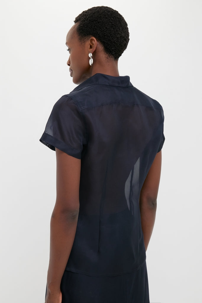 Atlantic Silk Organza Woven Short Sleeve Button Down